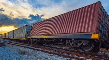 a red train car derailed